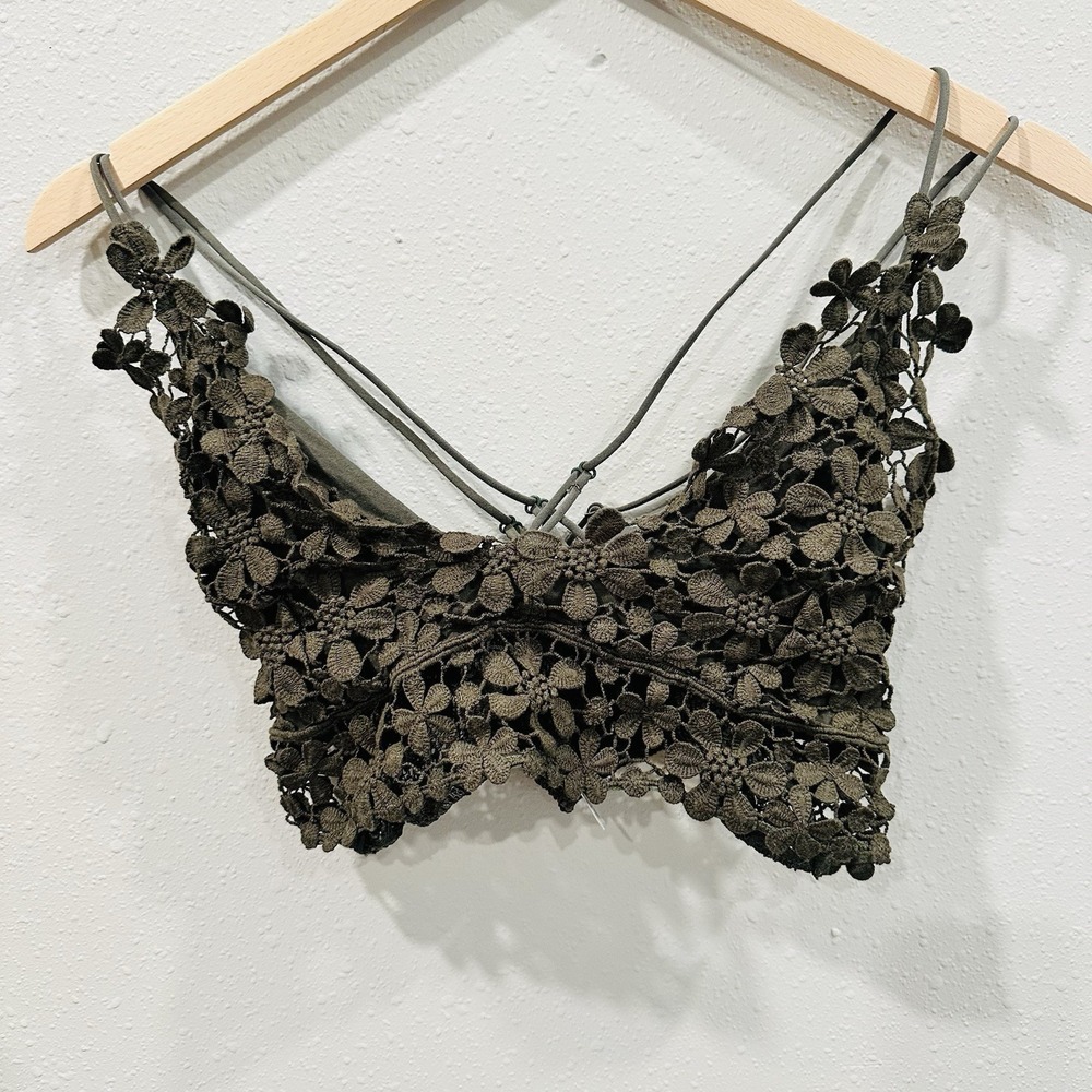 Free People Adella Crochet Lace Bralette Bundle Olive Green Mustard Yellow - M - Picture 9 of 14